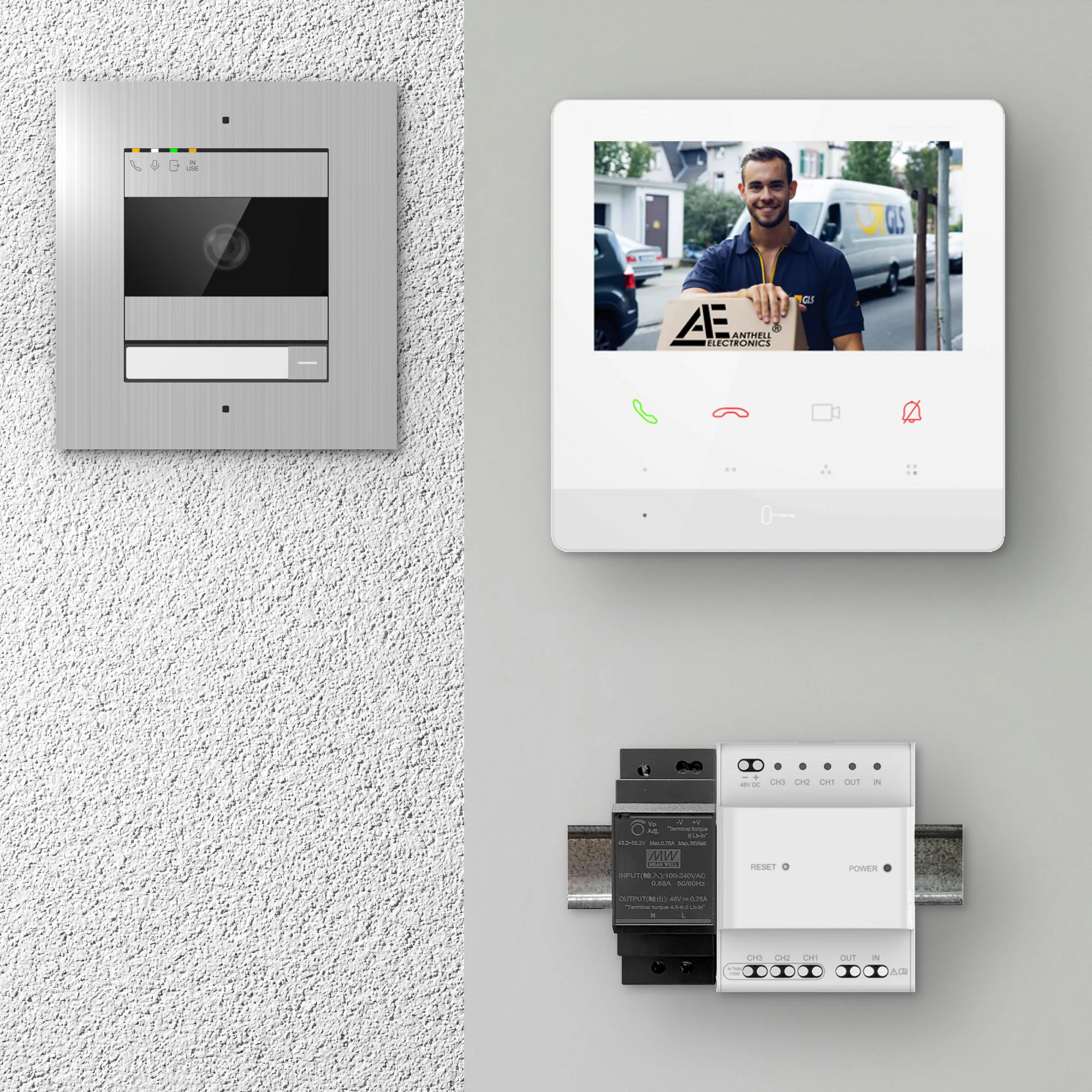 2W-1FVS-4MW-1 / 1-Fam. Video Sprechanlage / Edelstahl / 2-Draht / 2MP Kamera / 4,3" Monitor / Weiß