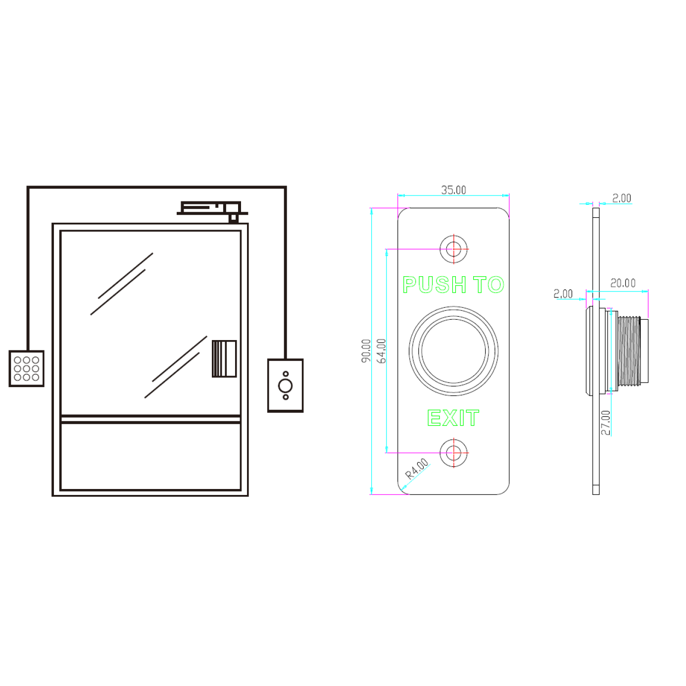 ET-820A PIEZO EL. EDELSTAHL EXIT TASTER / NO/COM / IP68