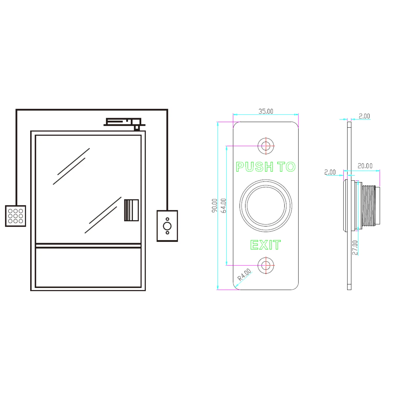 ET-820A Piezo El. Edelstahl Exit Taster / NO / COM / IP68