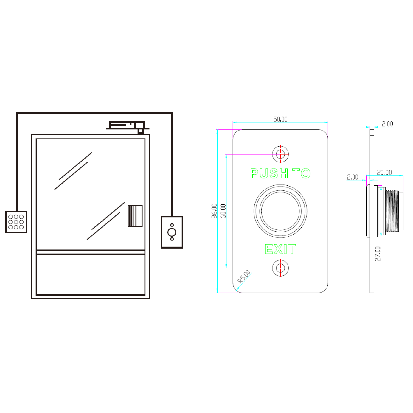 ET-820B PIEZO EL. EDELSTAHL EXIT TASTER / NO/COM / IP68