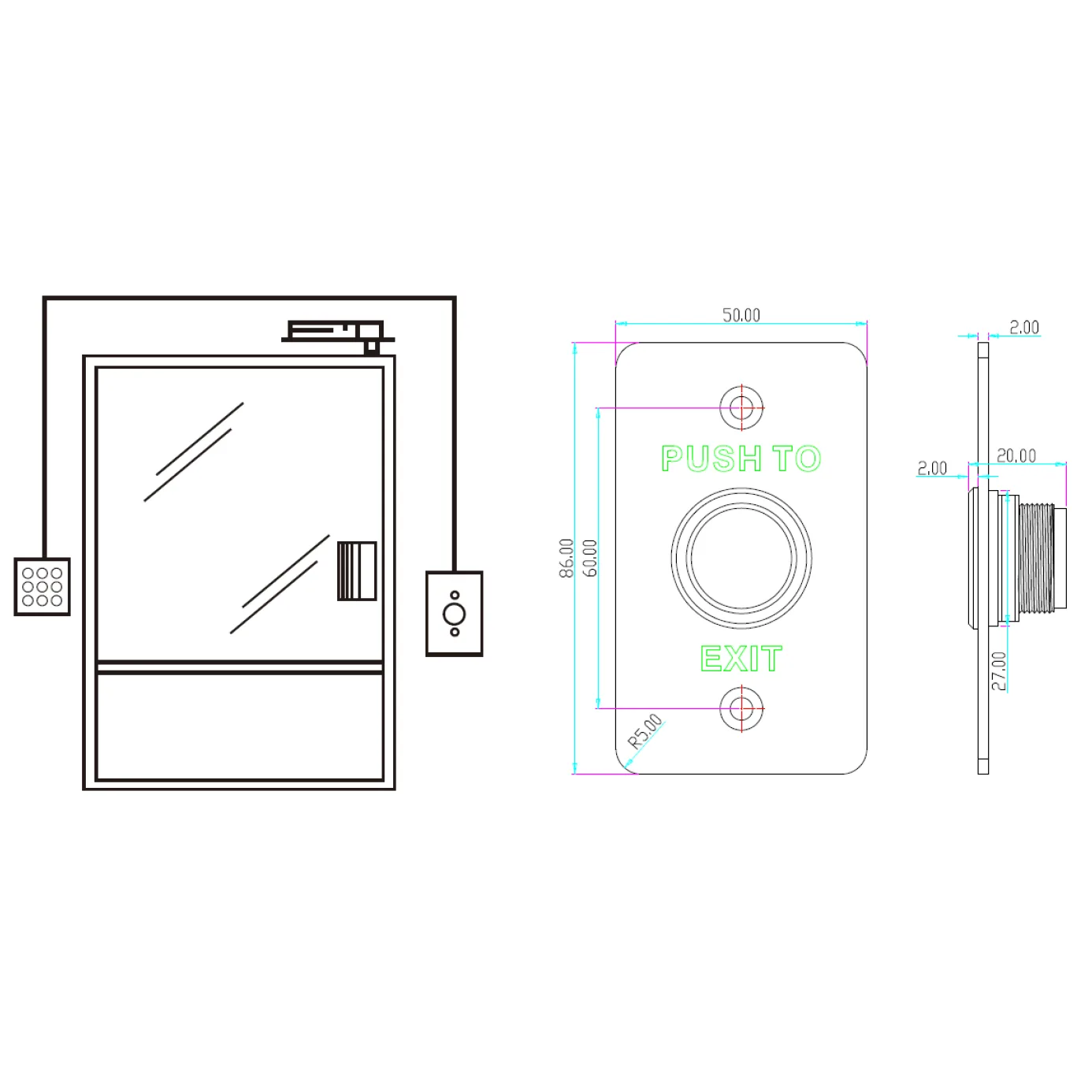 ET-820B Piezo El. Edelstahl Exit Taster / NO / COM / IP68
