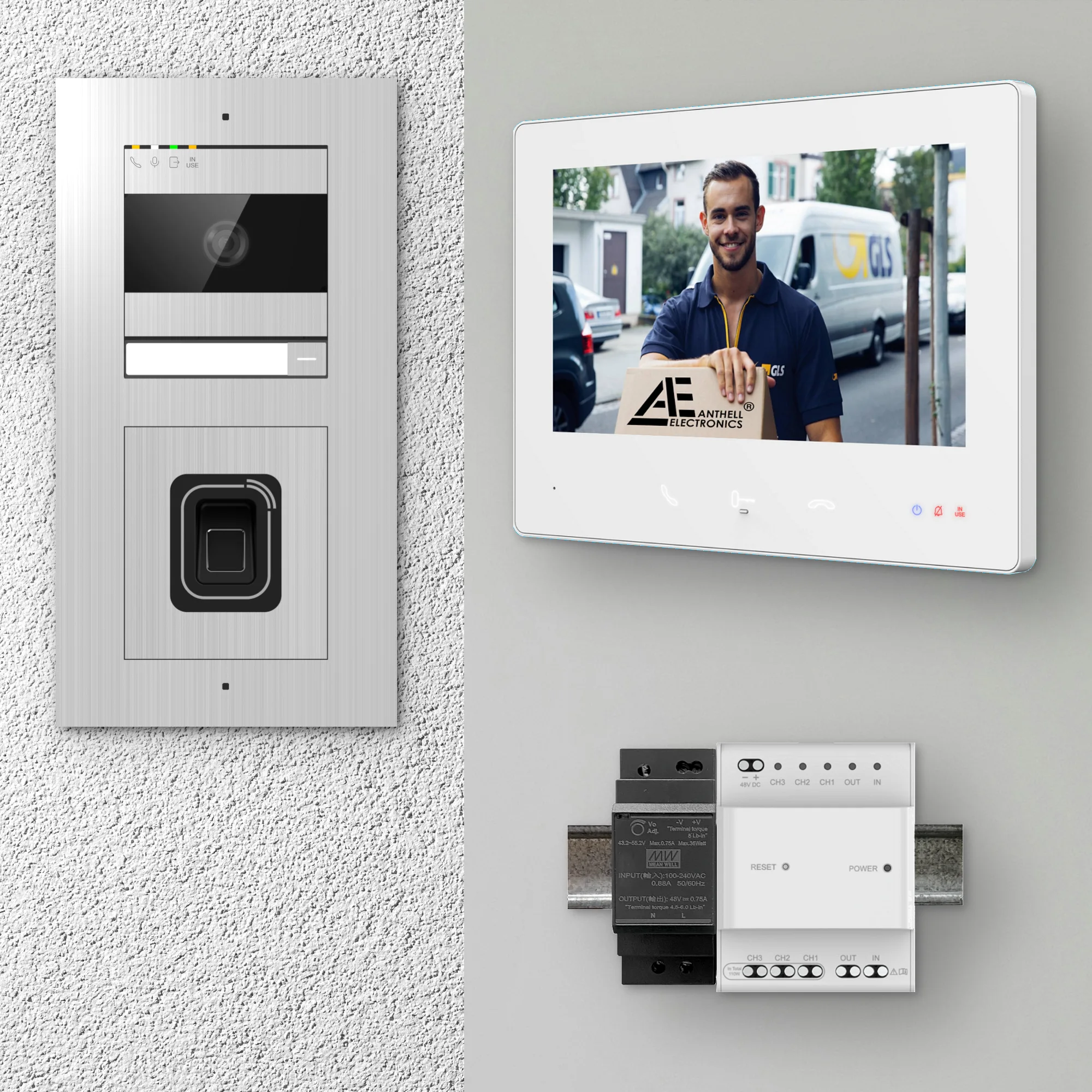 2W-1FVS-F-7MW-1 / Edelstahl 1-Fam. Videotürsprechanlage / 2MP Kamera / Fingerprint / Mifare / 2-Draht / 7" Monitor Weiß