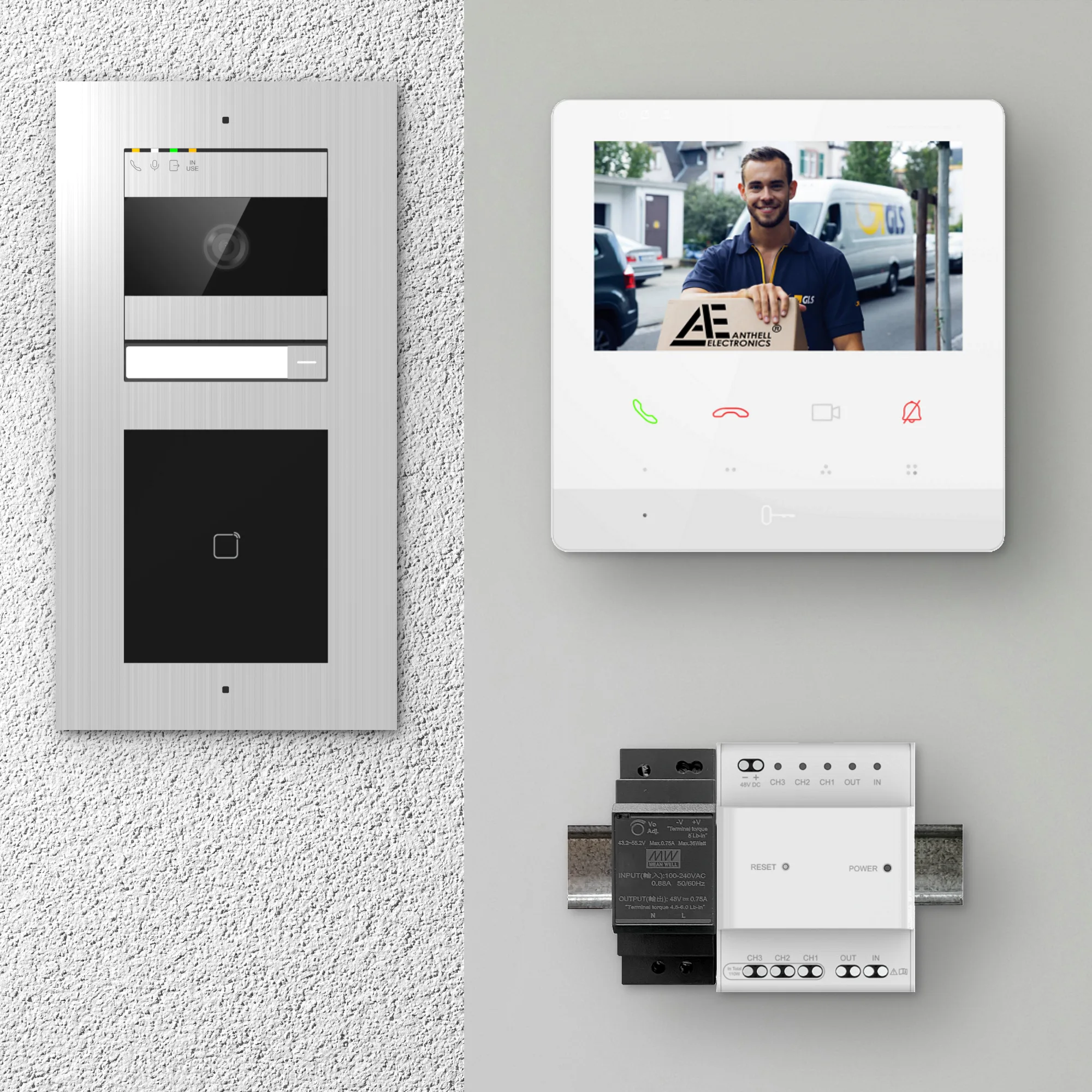 2W-1FVS-M-4MW-1 / Edelstahl 1-Fam. Videotürsprechanlage / 2MP Kamera / 13,56 MHz Karten-Leser / 2-Draht / 4,3" Monitor Weiß