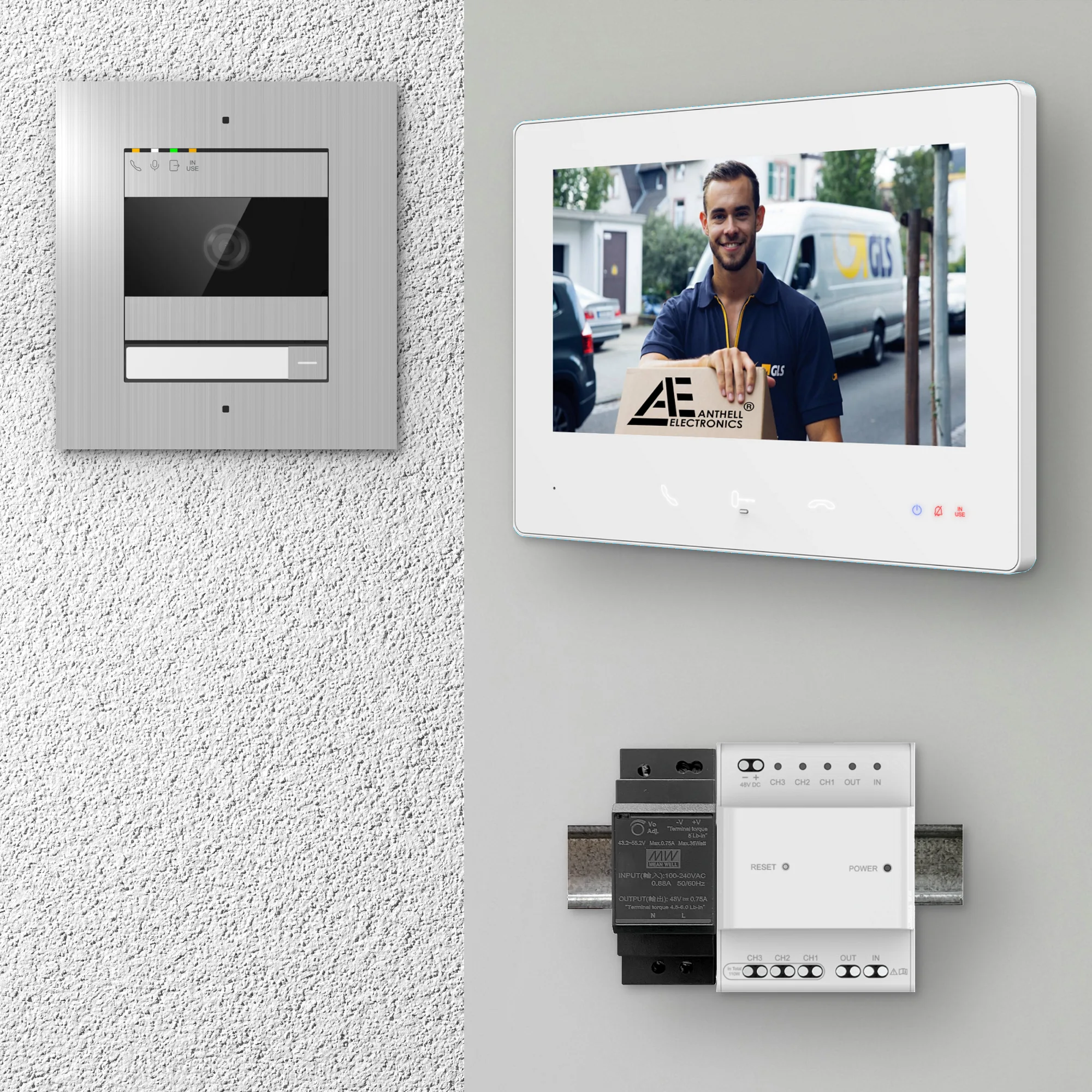 2W-1FVS-7MW-1 / 1-Fam. Video Sprechanlage / Edelstahl / 2-Draht / 2MP Kamera / 7" Monitor / Weiß