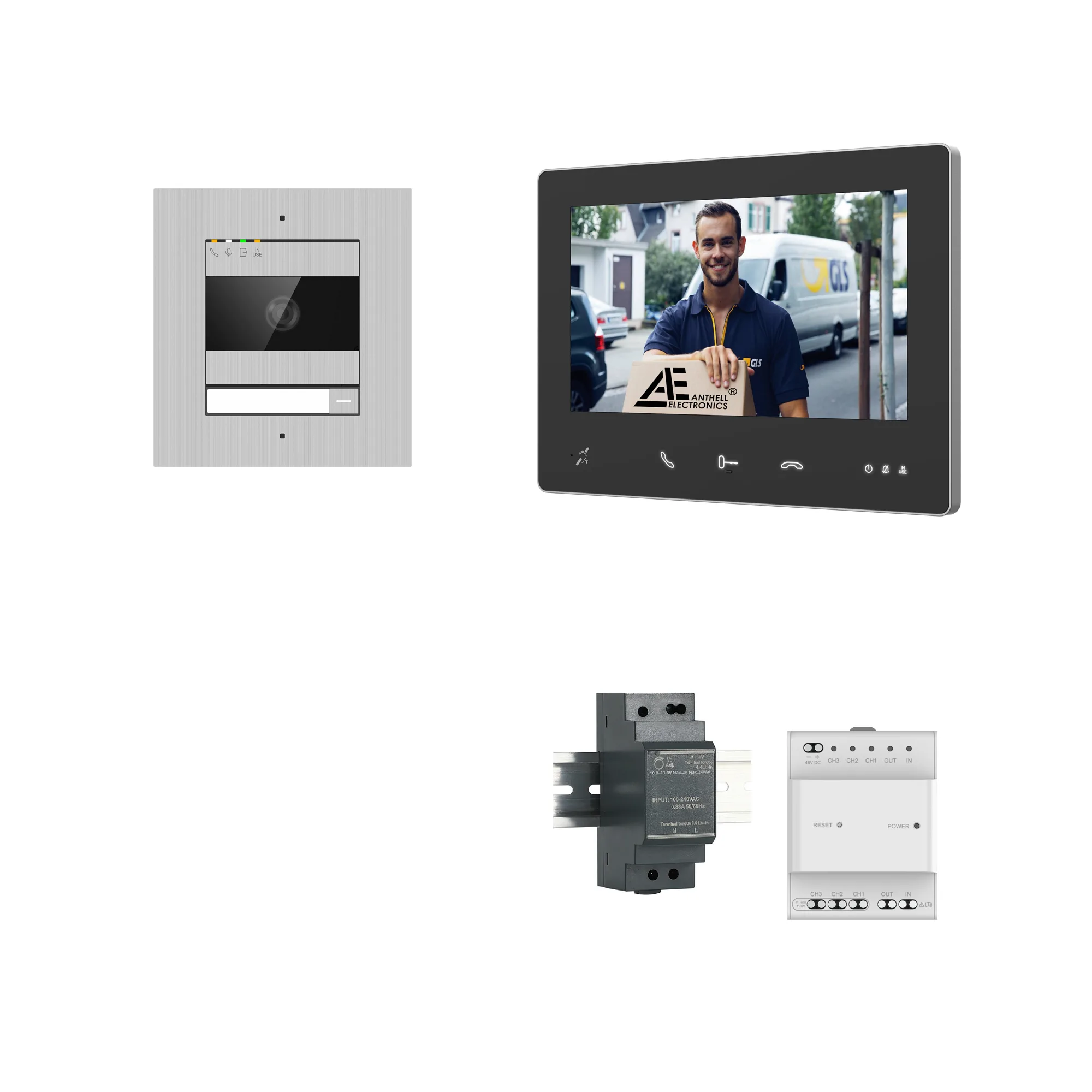 2W-7FVS-7MB-7 / 7-Fam. Video Sprechanlage / Edelstahl / 2-Draht / 2MP Kamera / 7" Monitor / Schwarz