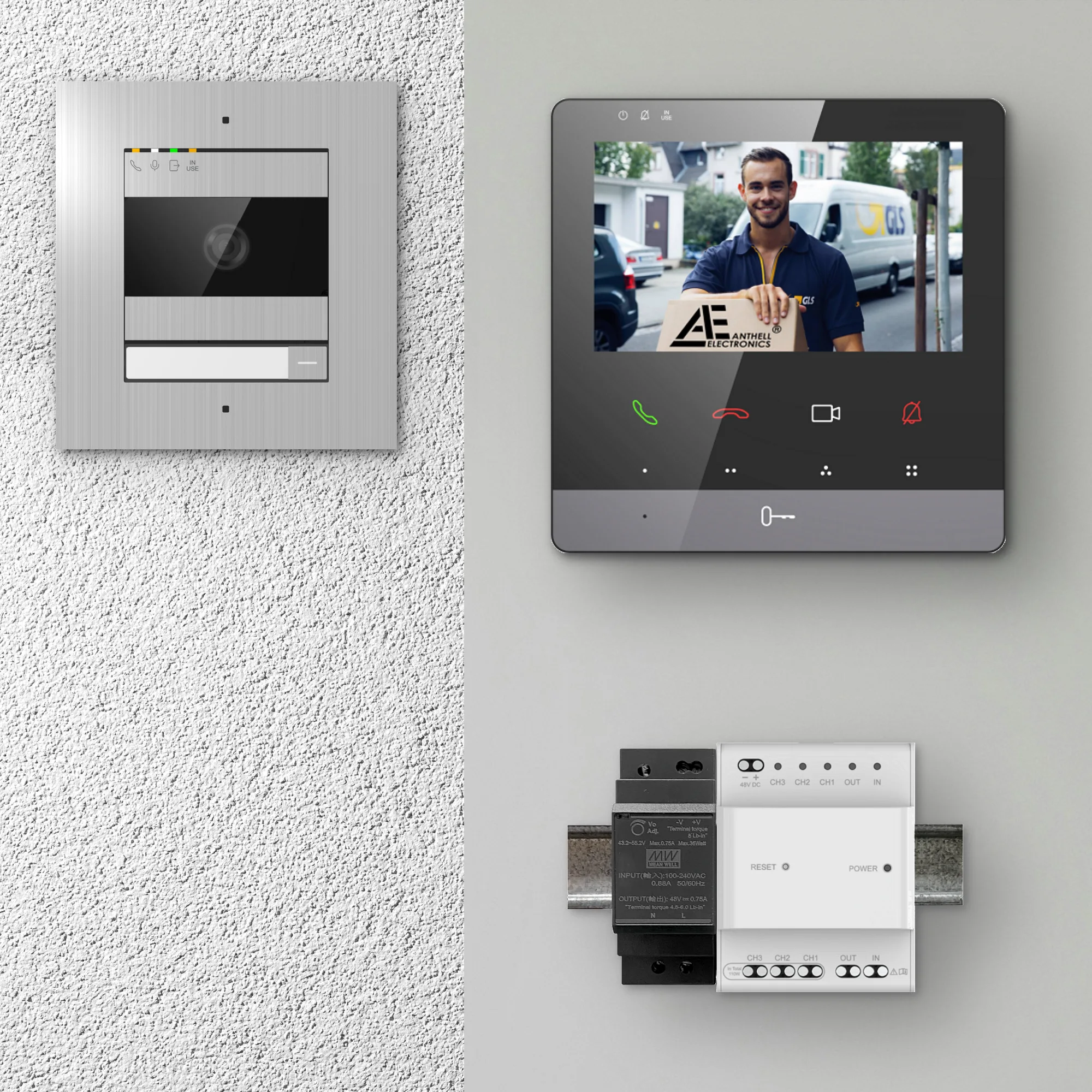 2W-1FVS-4MB-1 / 1-Fam. Video Sprechanlage / Edelstahl / 2-Draht / 2MP Kamera / 4,3" Monitor / Schwarz
