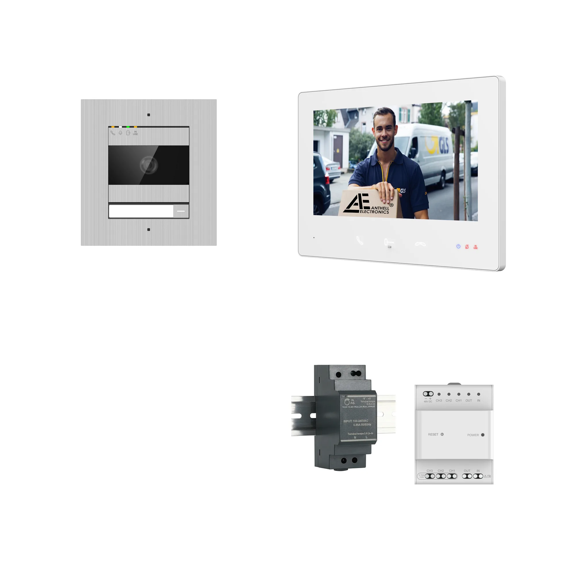2W-1FVS-7MW-1 / 1-Fam. Video Sprechanlage / Edelstahl / 2-Draht / 2MP Kamera / 7" / Weiß