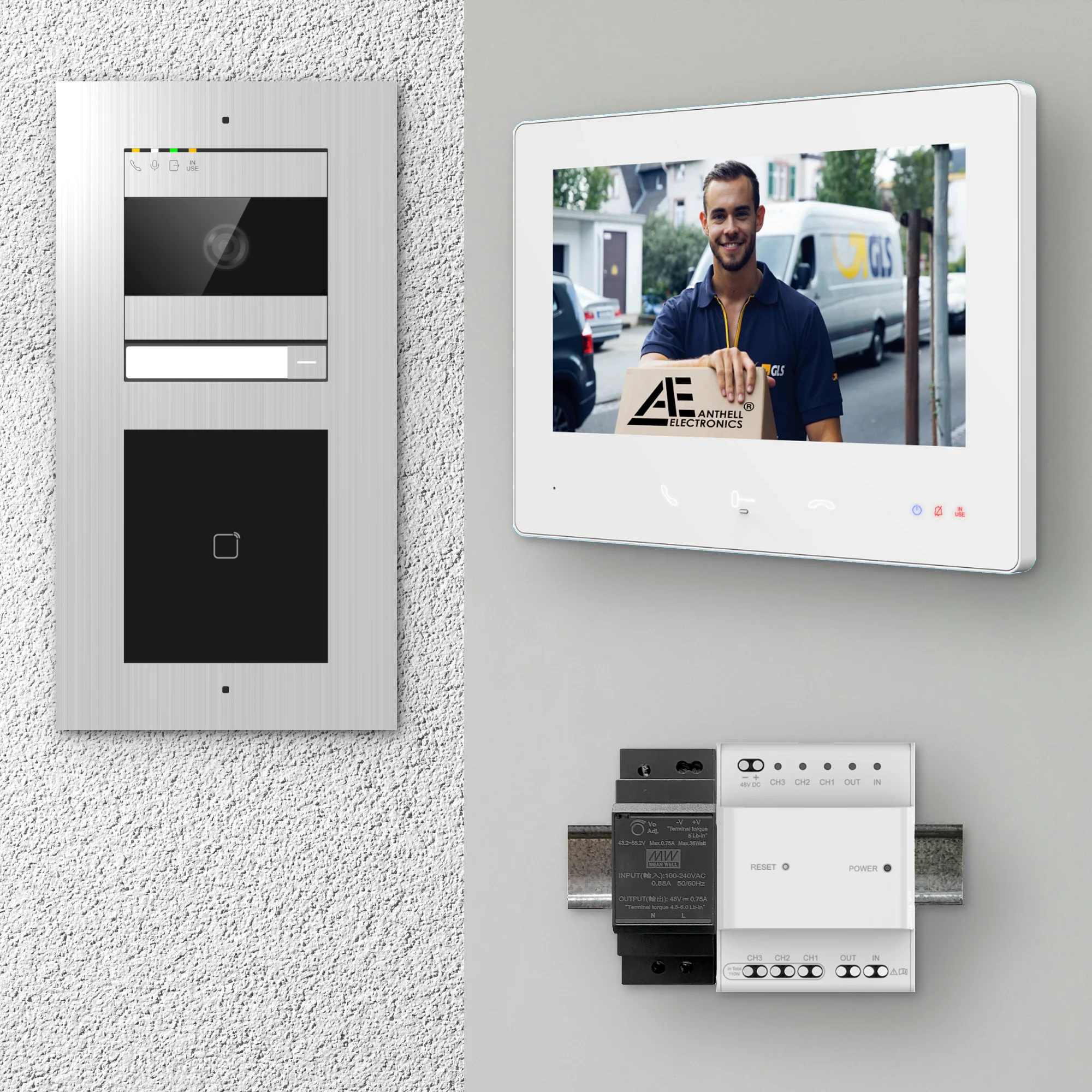2W-1FVS-M-7MW-1 / Edelstahl 1-Fam. Videotürsprechanlage / 2MP Kamera / 13,56 MHz Karten-Leser / 2-Draht / 7" Monitor Weiß