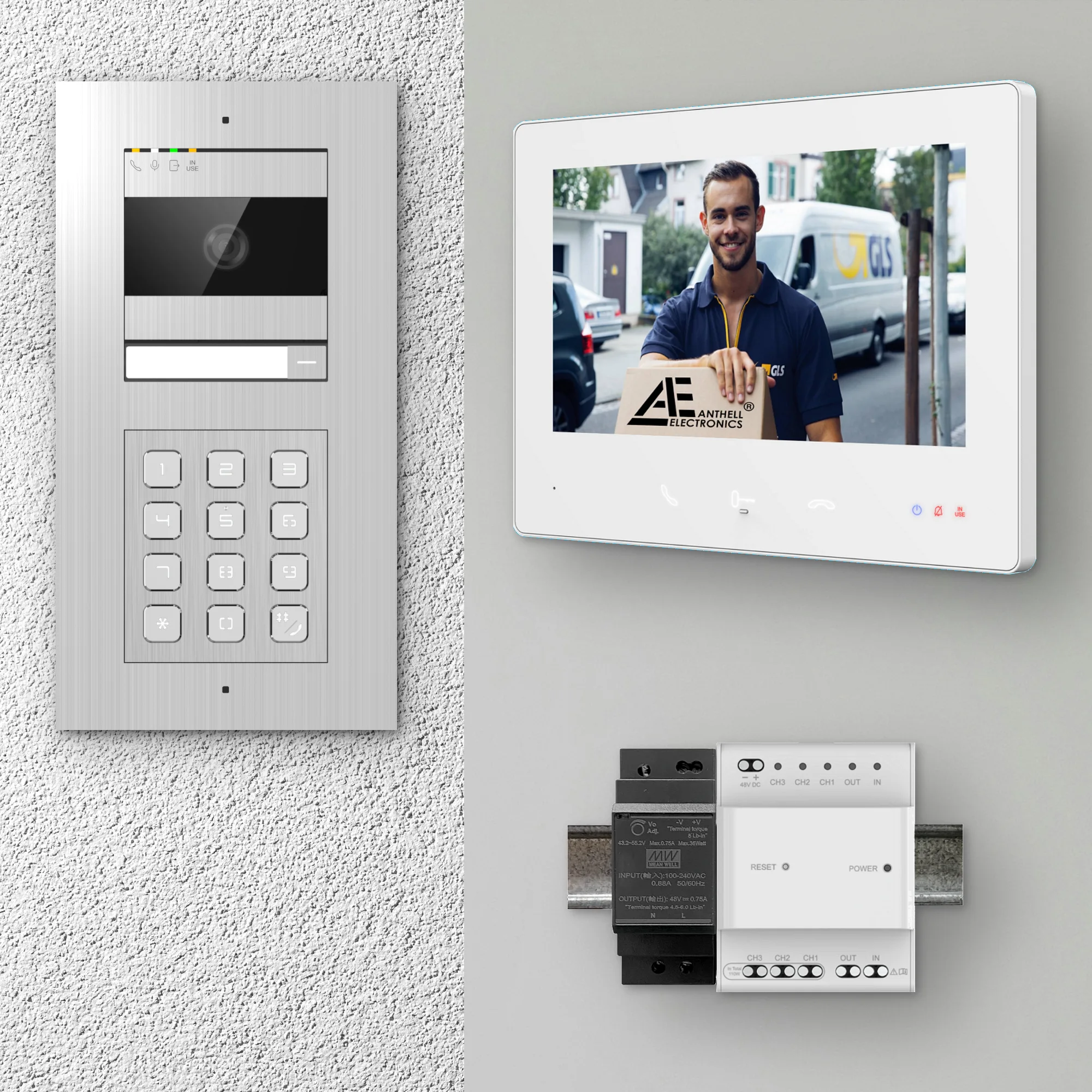 2W-1FVS-C-7MW-1 / Edelstahl 1-Fam. Videotürsprechanlage / 2MP Kamera / PIN-Code / 2-Draht / 7" Monitor Weiß