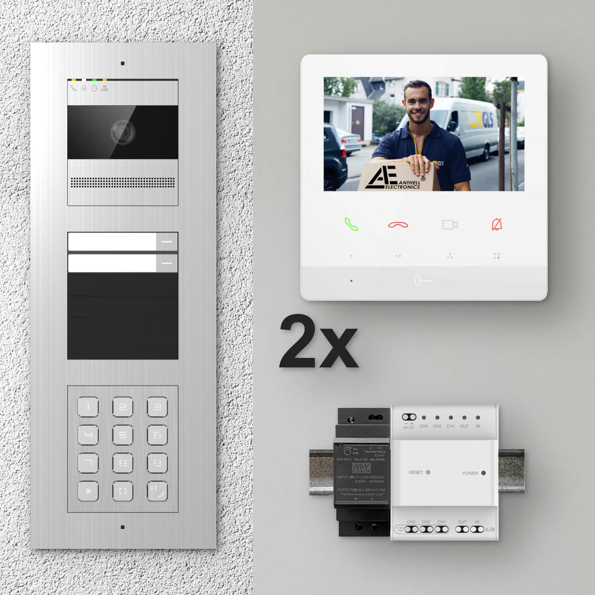2W-2FVS-C-4MW-2 / Edelstahl 2-Fam. Videotürsprechanlage / 2MP Kamera / Pin-Code / 2-Draht / 4,3" Monitor Weiß
