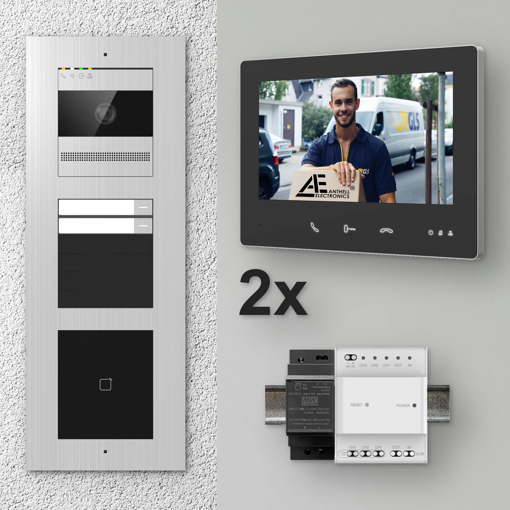 2W-2FVS-M-7MB-2 / Edelstahl 2-Fam. Videotürsprechanlage / 2MP Kamera / 13,56 MHz Karten-Leser / 2-Draht / 7" Monitor Schwarz