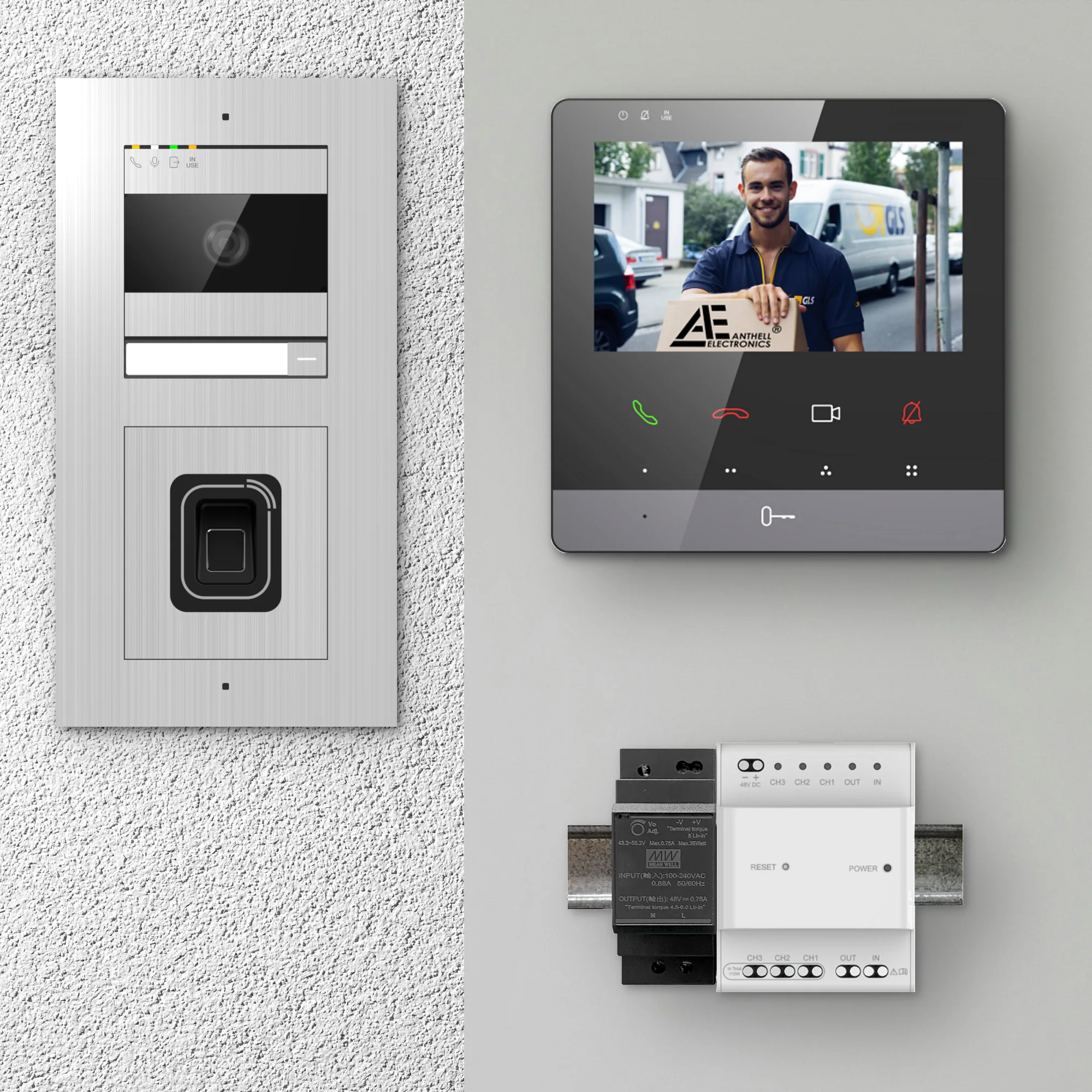 2W-1FVS-F-4MB-1 / Edelstahl 1-Fam. Videotürsprechanlage / 2MP Kamera / Fingerprint / Mifare / 2-Draht / 4,3" Monitor Schwarz