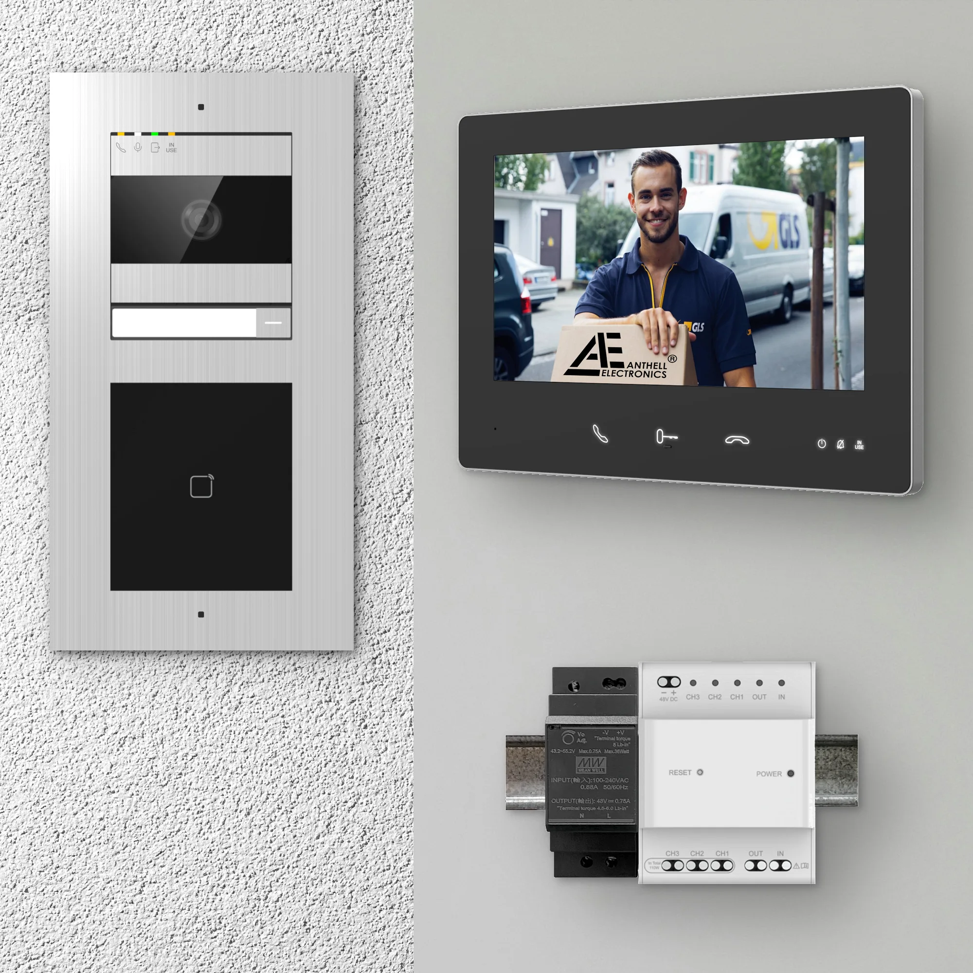 2W-1FVS-M-7MB-1 / Edelstahl 1-Fam. Videotürsprechanlage / 2MP Kamera / 13,56 MHz Karten-Leser / 2-Draht / 7" Monitor Schwarz