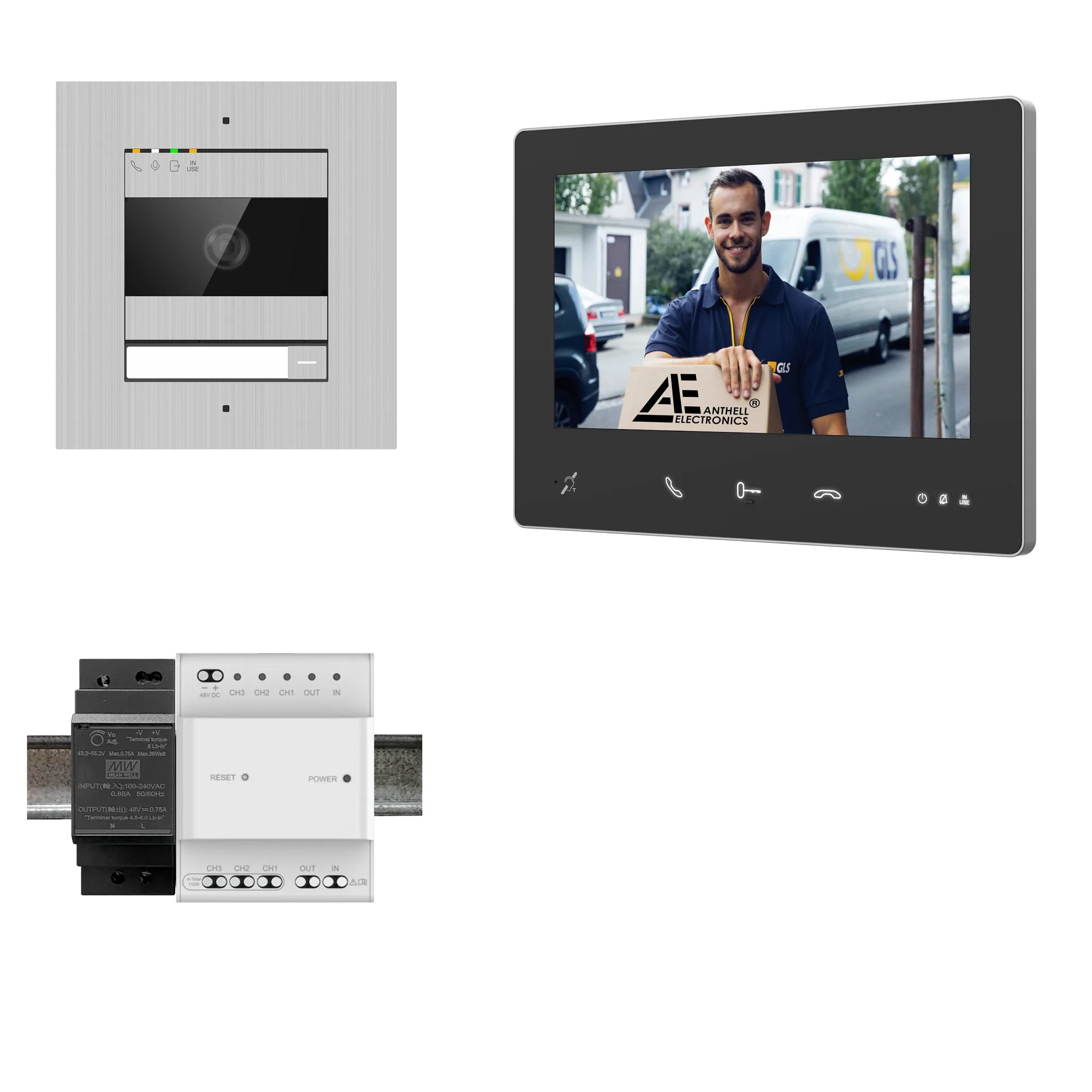 2W-1FVS-7MB-1 / 1-Fam. Video Sprechanlage / Edelstahl / 2-Draht / 2MP Kamera / 7" Monitor / Schwarz