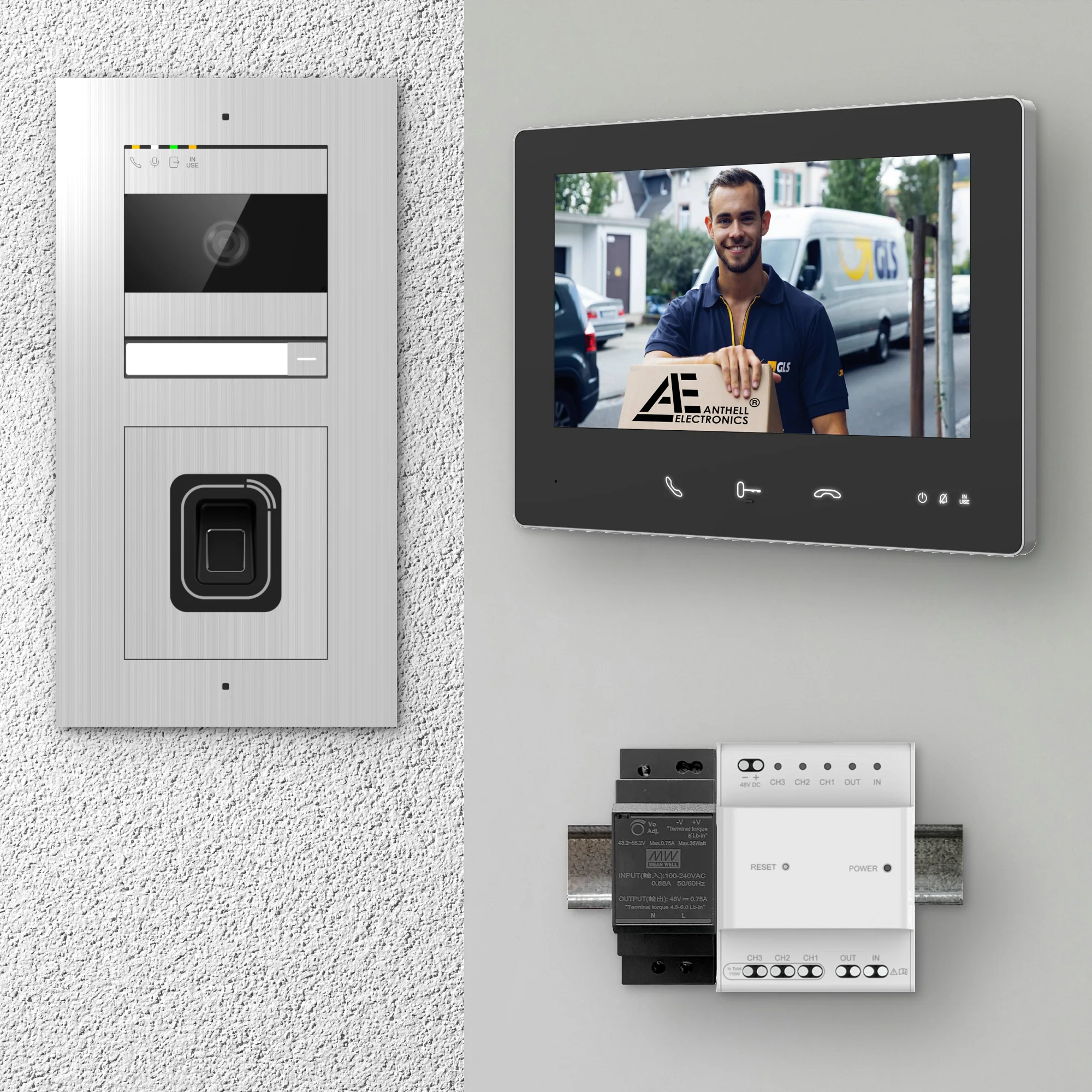 2W-1FVS-F-7MB-1 / Edelstahl 1-Fam. Videotürsprechanlage / 2MP Kamera / Fingerprint / Mifare / 2-Draht / 7" Monitor Schwarz
