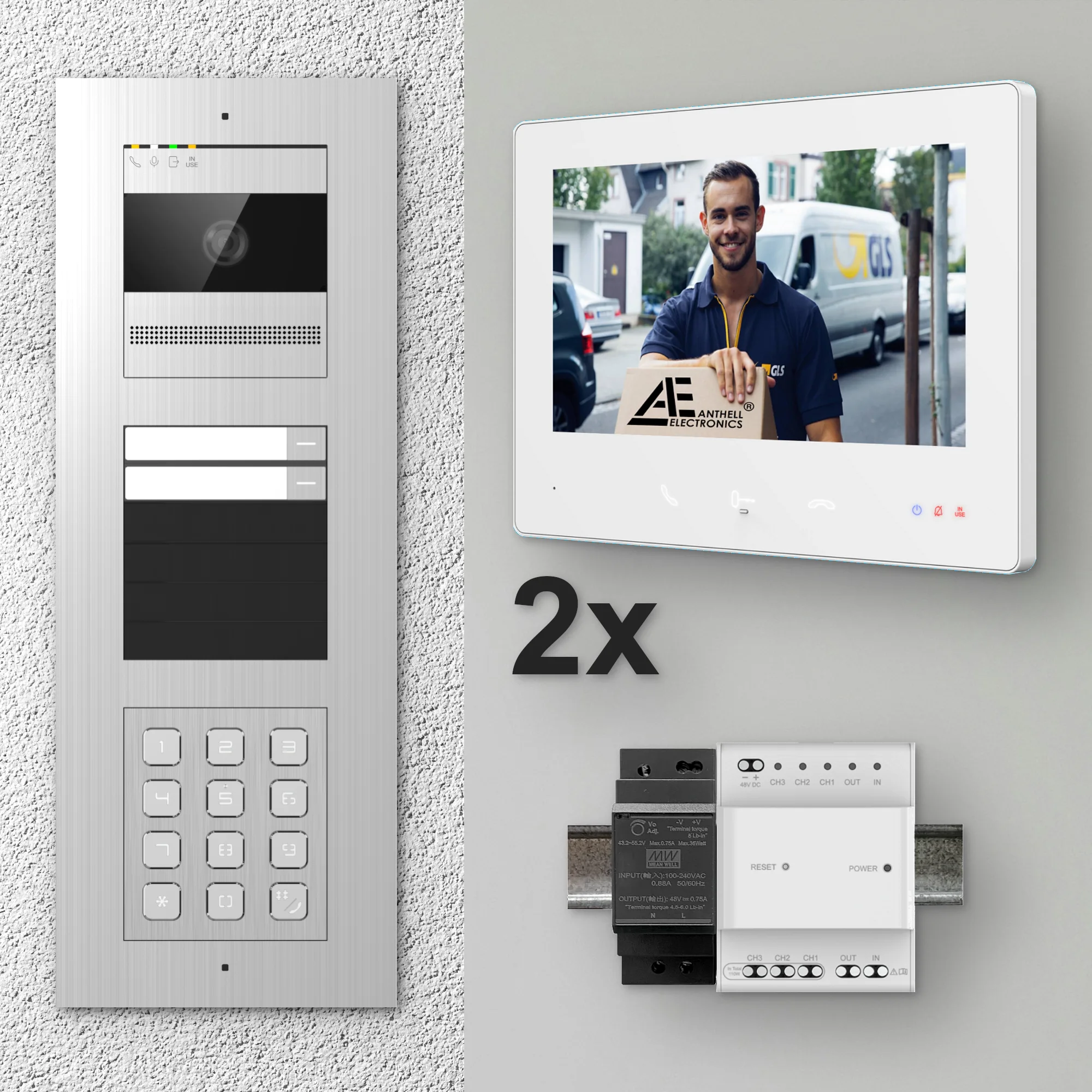 2W-2FVS-C-7MW-2 / Edelstahl 2-Fam. Videotürsprechanlage / 2MP Kamera / PIN-Code / 2-Draht / 7" Monitor Weiß