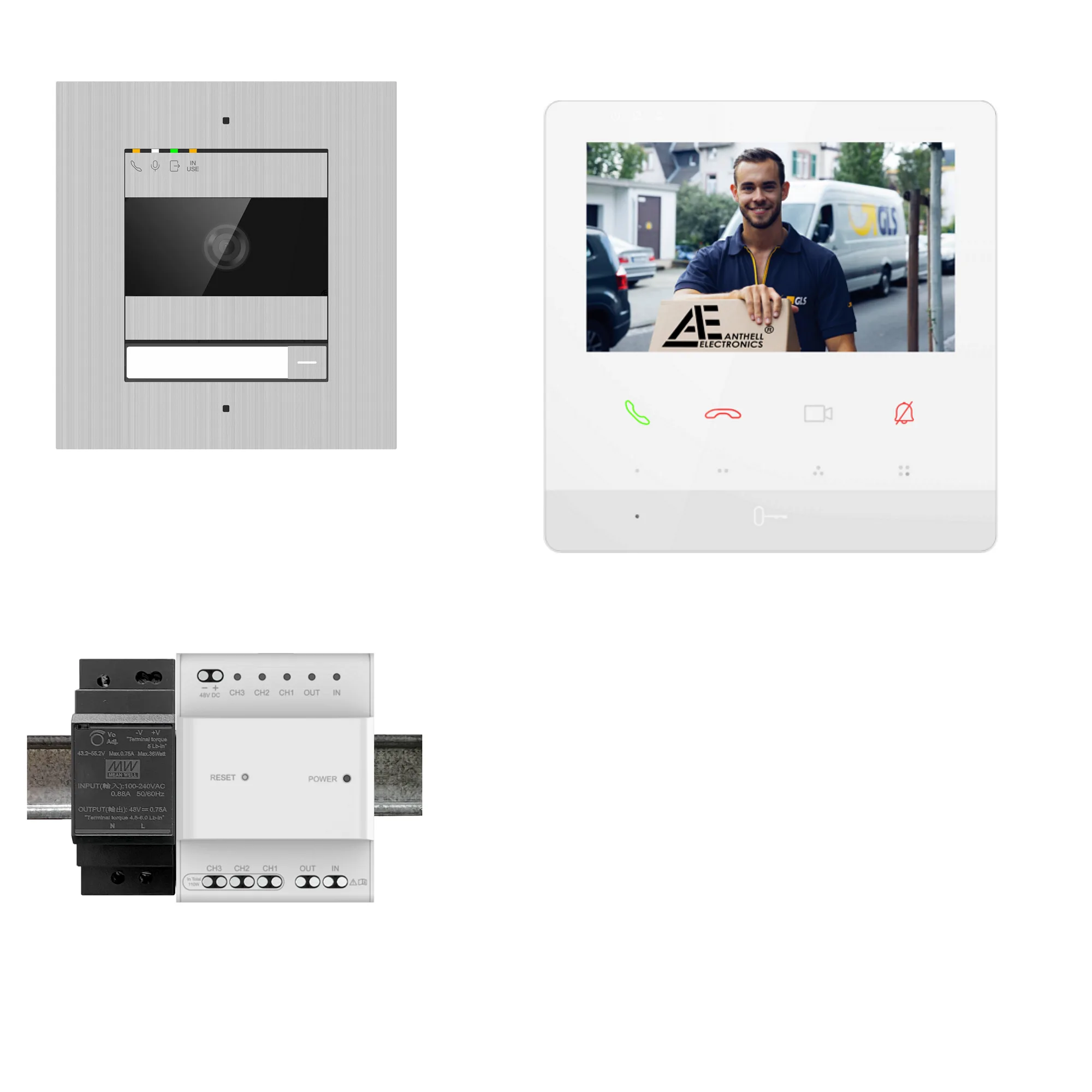 2W-1FVS-4MW-1 / 1-Fam. Video Sprechanlage / Edelstahl / 2-Draht / 2MP Kamera / 4,3" Monitor / Weiß