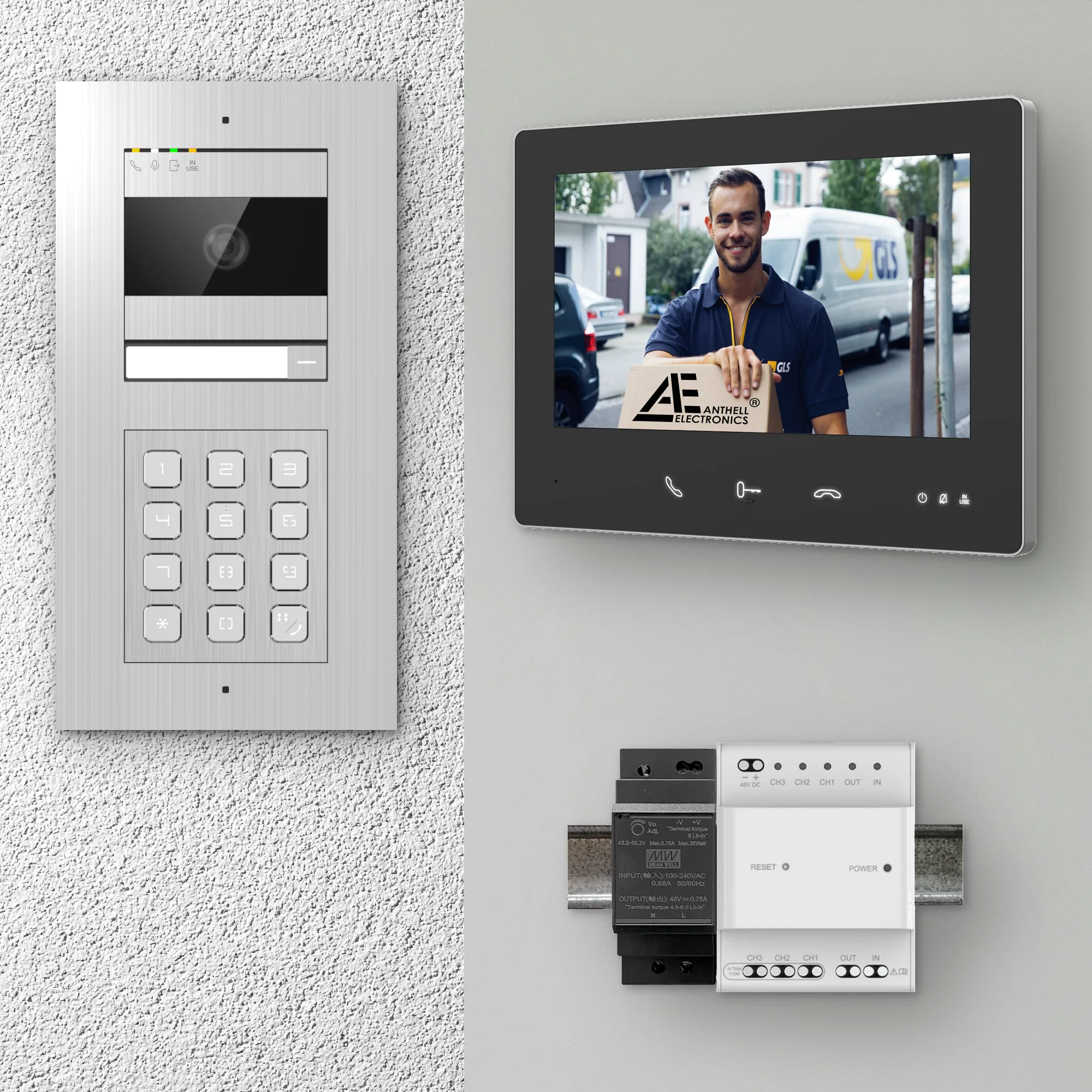2W-1FVS-C-7MB-1 / Edelstahl 1-Fam. Videotürsprechanlage / 2MP Kamera / PIN-Code / 2-Draht / 7" Monitor Schwarz