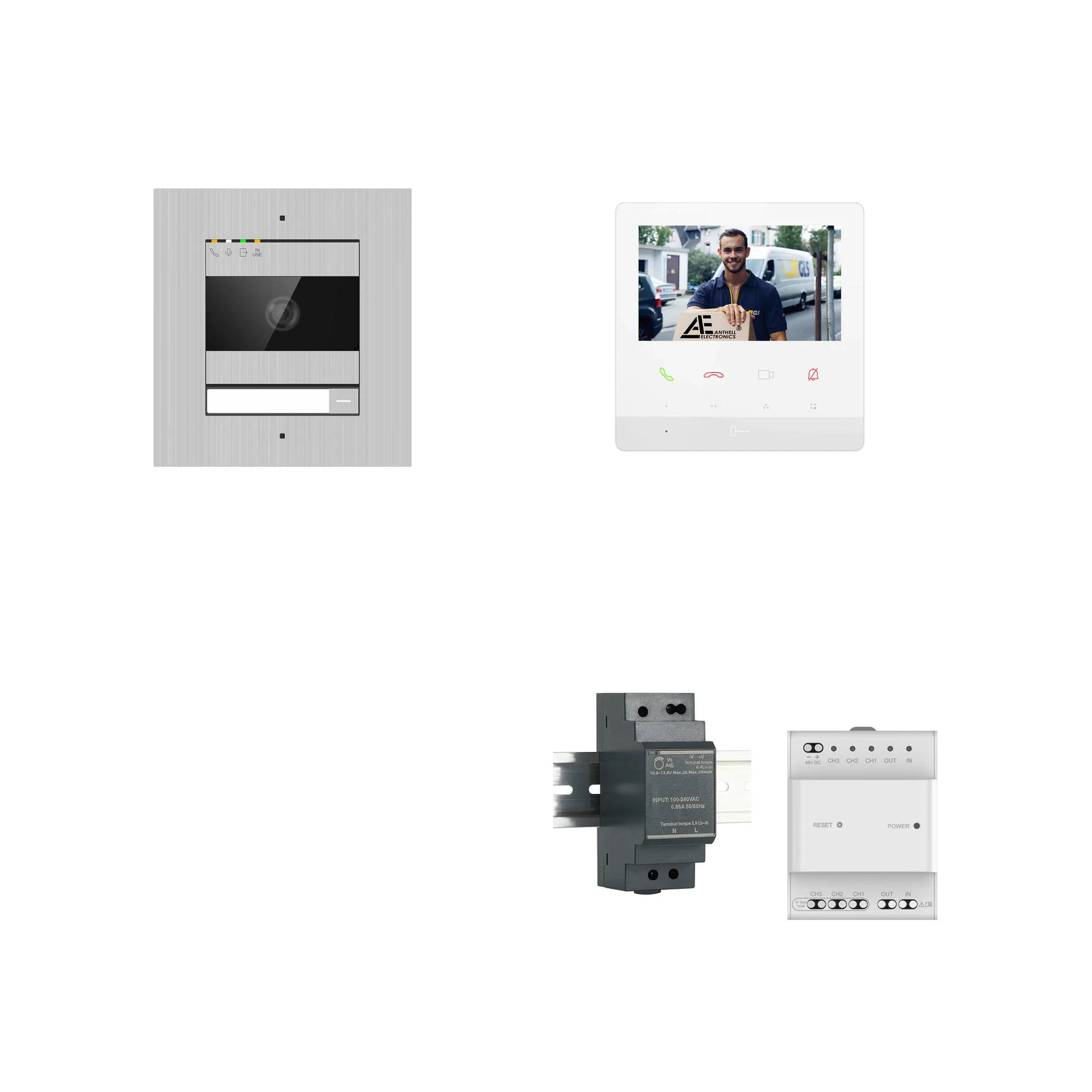2W-7FVS-4MW-7 / 7-Fam. Video Sprechanlage / Edelstahl / 2-Draht / 2MP Kamera / 4,3" Monitor / Weiß