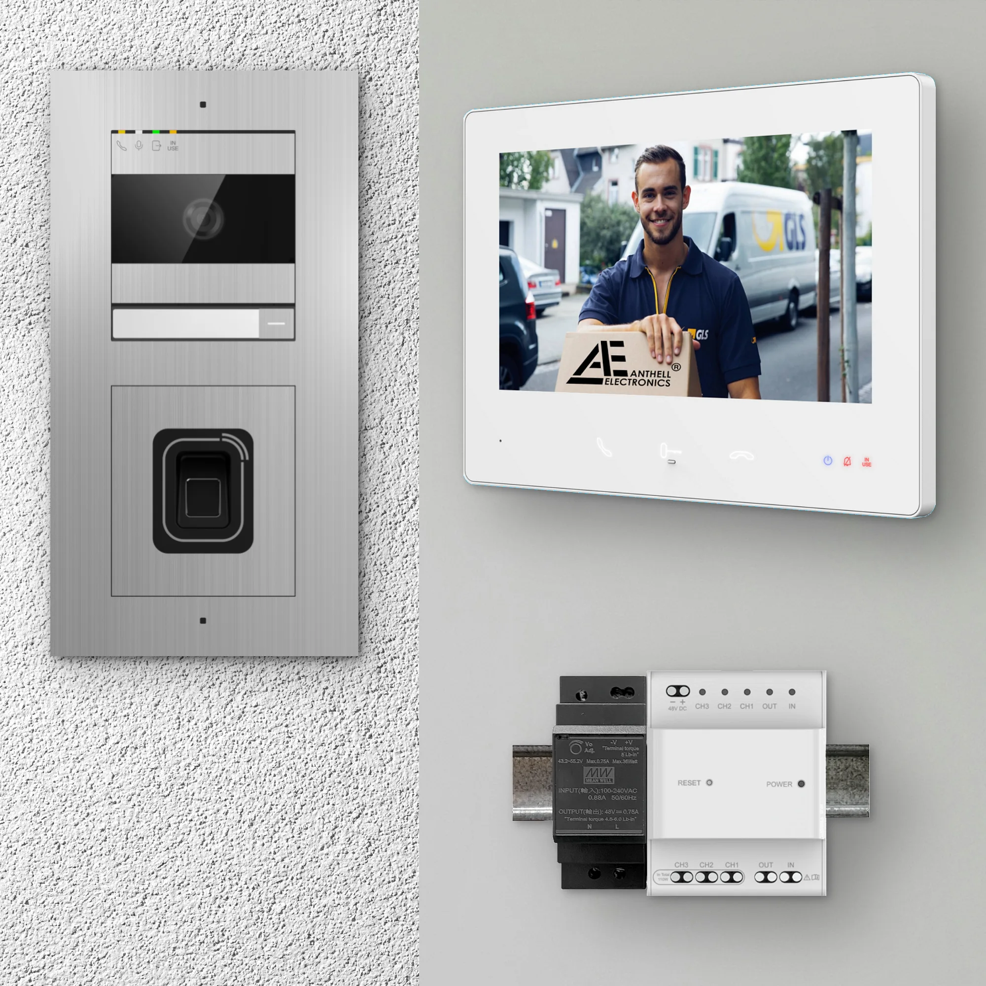 2W-1FVS-C-7MW-1 / Edelstahl 1-Fam. Videotürsprechanlage / 2MP Kamera / Code / 2-Draht / 7" Monitor Weiß