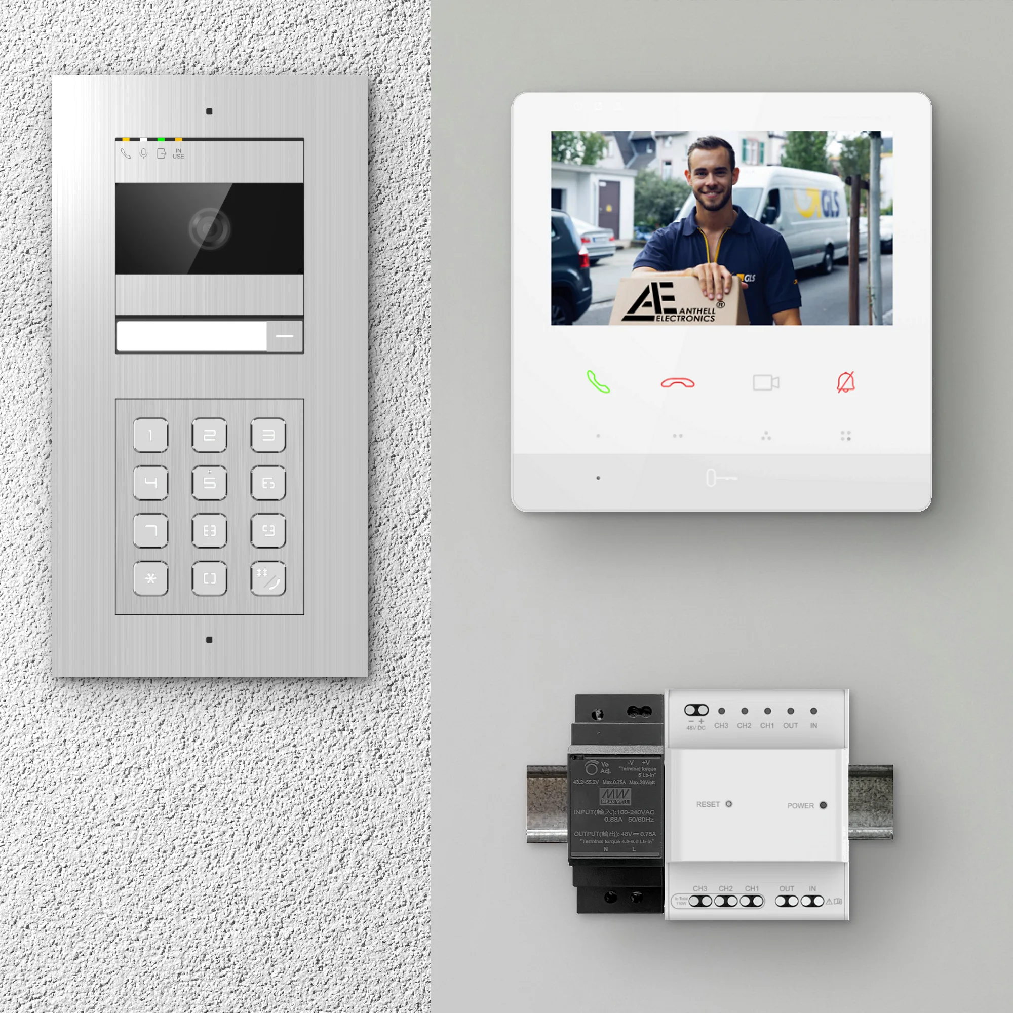 2W-1FVS-C-4MW-1 / Edelstahl 1-Fam. Videotürsprechanlage / 2MP Kamera / Pin-Code / 2-Draht / 4,3" Monitor Weiß
