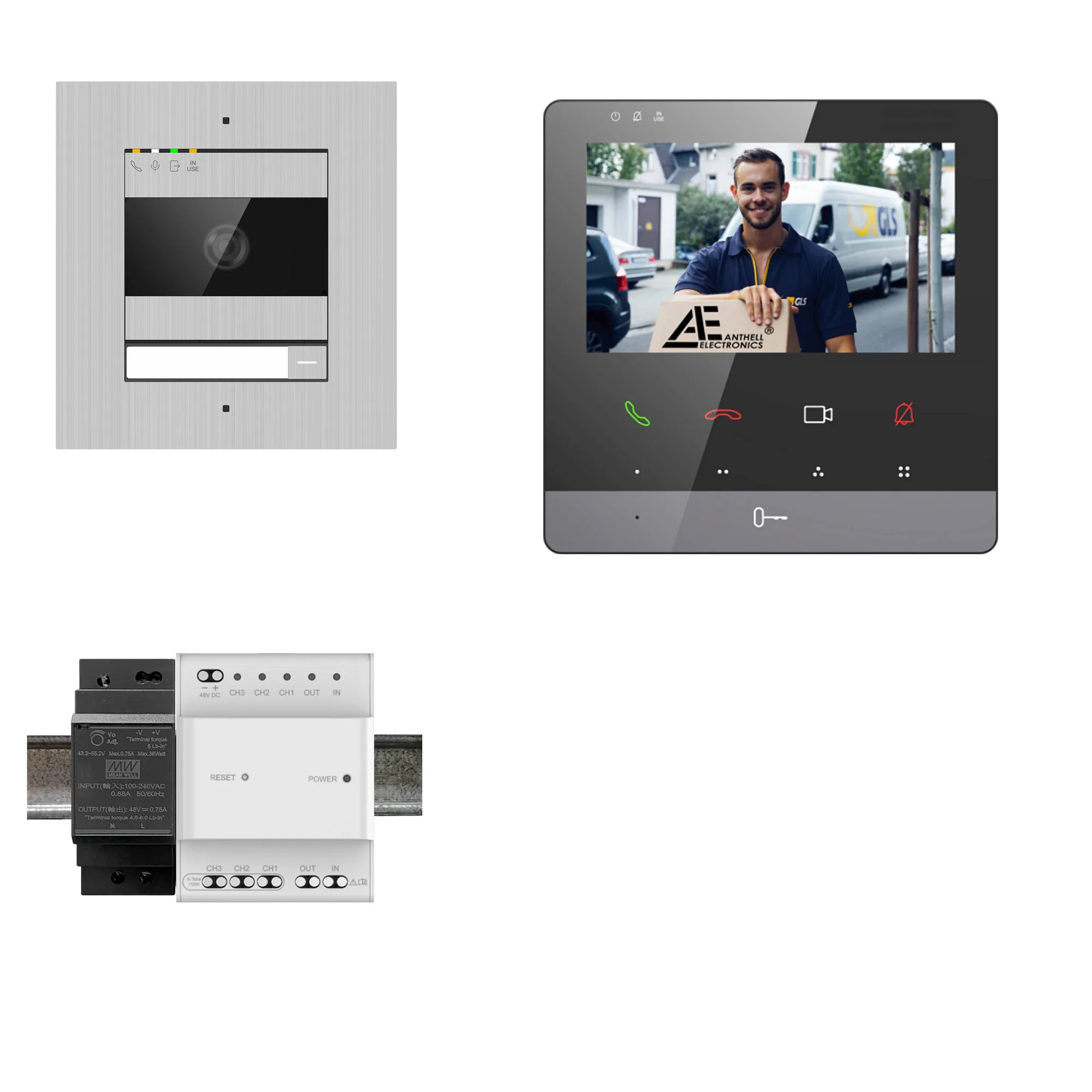2W-1FVS-4MB-1 / 1-Fam. Video Sprechanlage / Edelstahl / 2-Draht / 2MP Kamera / 4,3" Monitor / Schwarz