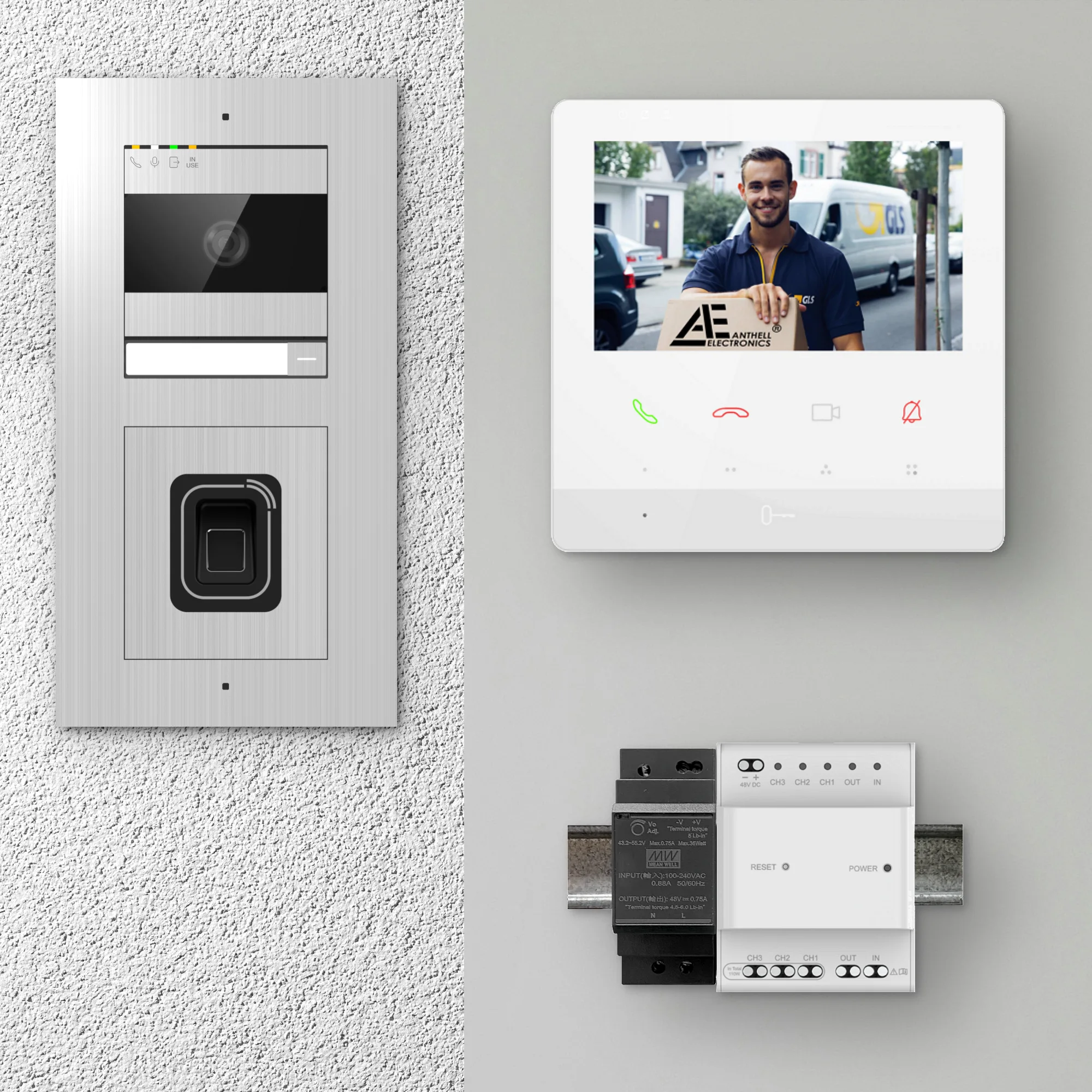 2W-1FVS-F-4MW-1 / Edelstahl 1-Fam. Videotürsprechanlage / 2MP Kamera / Fingerprint / Mifare / 2-Draht / 4,3" Monitor Weiß