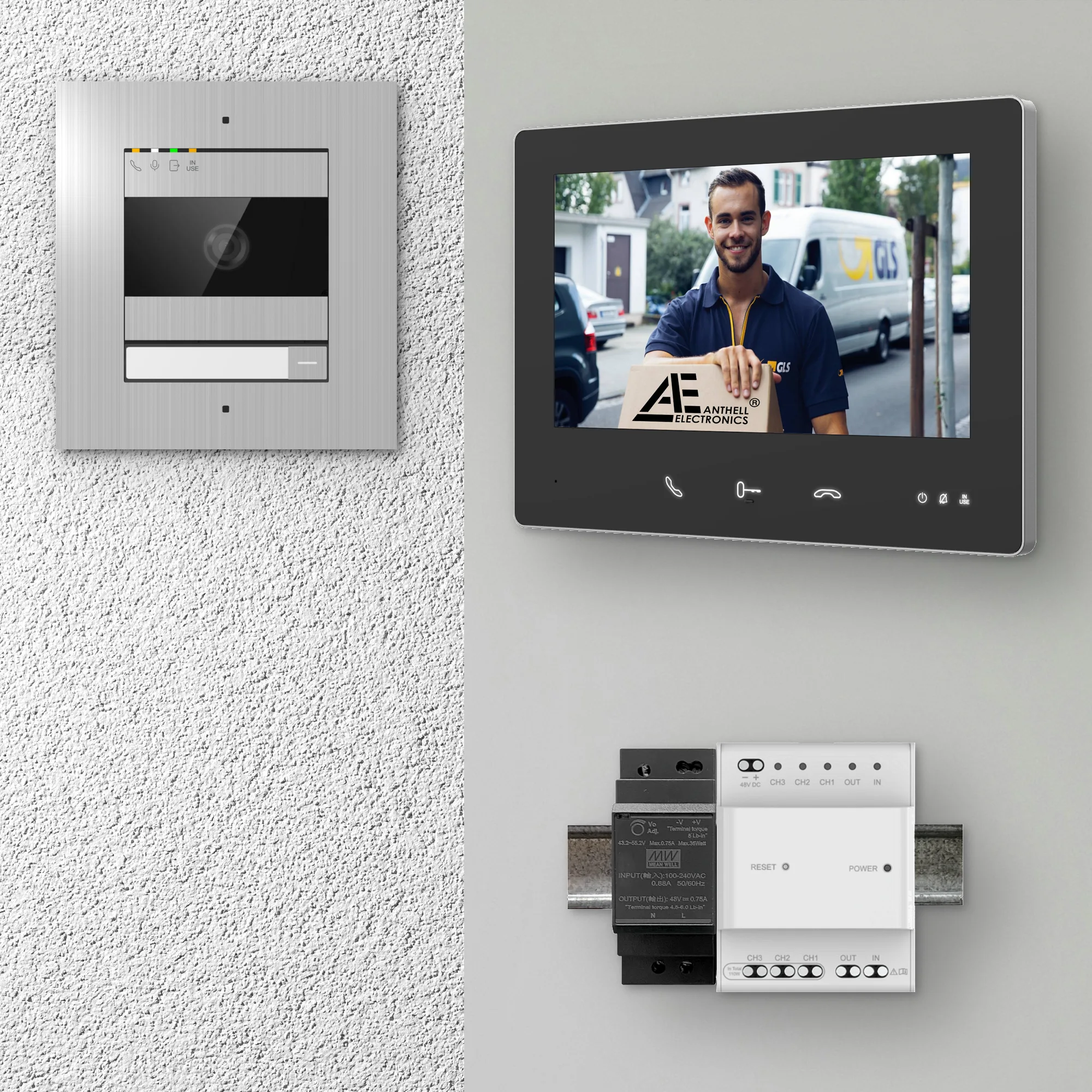 2W-1FVS-7MB-1 / 1-Fam. Video Sprechanlage / Edelstahl / 2-Draht / 2MP Kamera / 7" Monitor / Schwarz