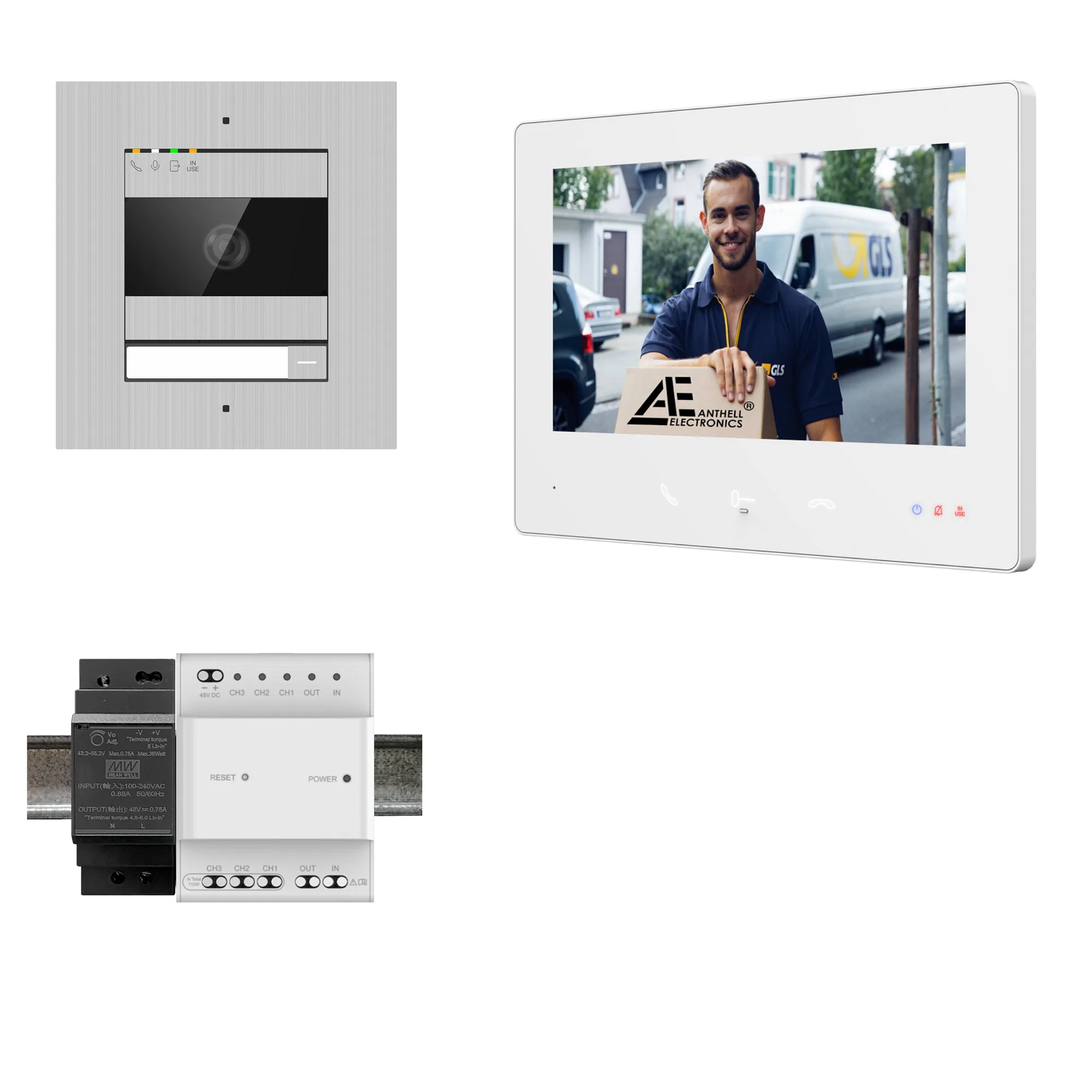 2W-1FVS-7MW-1 / 1-Fam. Video Sprechanlage / Edelstahl / 2-Draht / 2MP Kamera / 7" Monitor / Weiß